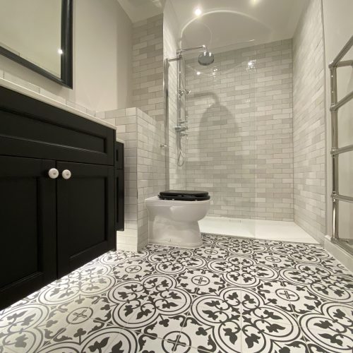 monochrome modern bathroom renovation reigate surrey